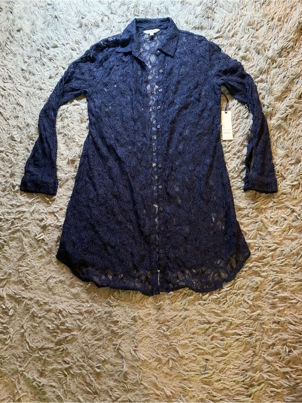 BB Dakota Tanya navy blue lace shirt dress sz L